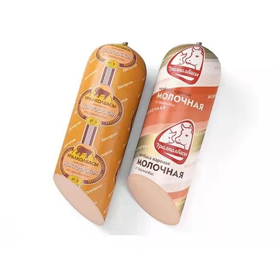 Embalaje de salchichas coloridas de plástico con cápsulas de salchichas flexografía impresión de logotipo de marca embalaje de salchichas de carne