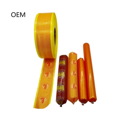 Casquillos de salchichas de color amarillo con impresión de piel de salchicha artificial para salchichas cocidas al vapor